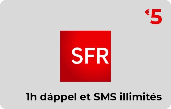SFR La Carte 5 € 1h d'appel + SMS illimités